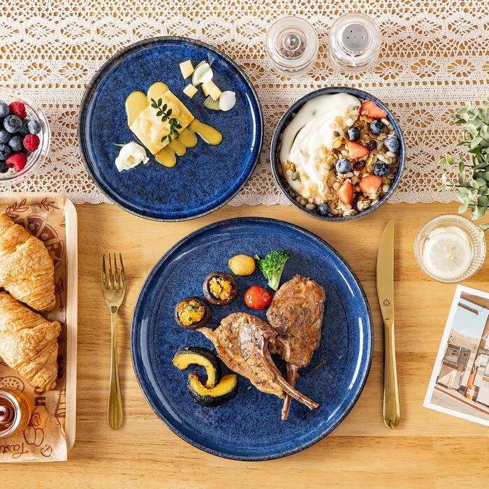 Vancasso Starry Blue 24-Piece Stoneware Dinnerware Set for 6 - Complete Tableware Set with Plates, Bowls & Serving Dishes