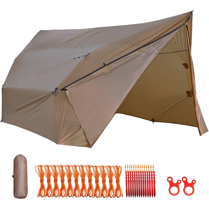 Onewind Hammock Tarp - Versatile Camping Shelter, Ultralight Rain Fly with Doors, XXL Size for Winter Bushcraft & Tent Use - Complete Kit