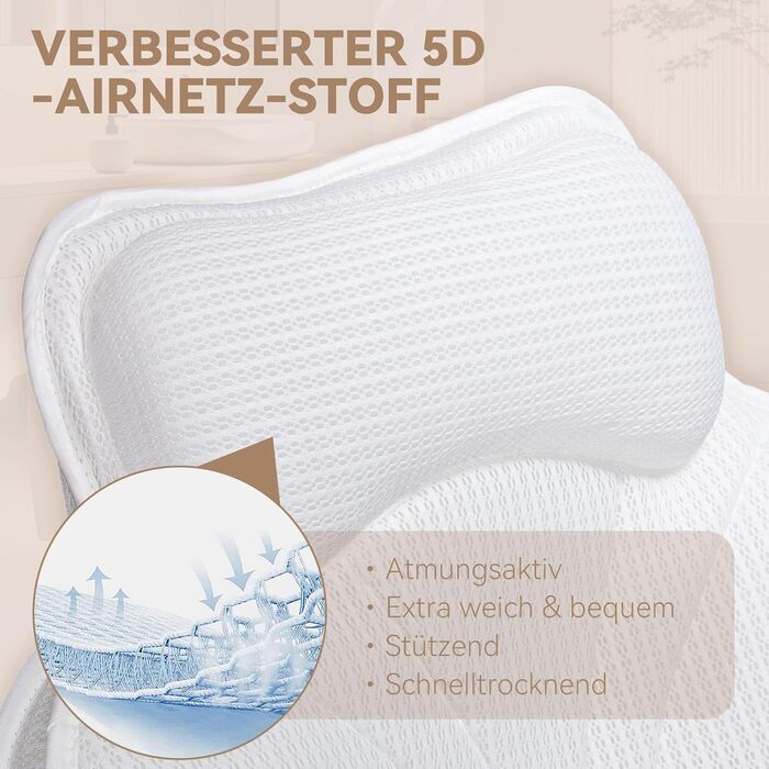 Подушка для ванни з 3D Air Mesh, нековзна подушка для шиї у ванну, швидковисихаюча м'яка подушка для ванни (біла)