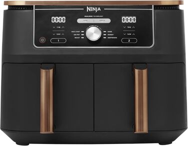 Фритюрниця Ninja Foodi MAX Dual Zone, 9.5 л, 6-в-1, без олії, чорний/мідний, антипригарне покриття, 8 порцій