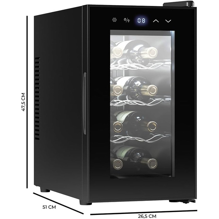Cecotec Bolero Grandsommelier 830 Coolcrystal 8-Bottle Wine Refrigerator - Thermoelectric Cooling, Adjustable Temperature (8-18°C), Touch Control, LED Interior, Eco-Friendly Gas
