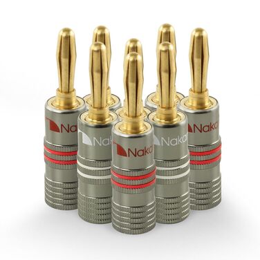 Nakamichi Ultimate Series 24K позолочені Бананові роз'єми для акустичних кабелів (8 шт, 4 пари) 4 мм, 12-18 AWG, Hi-Fi