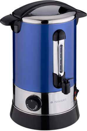 Navaris Mulled Wine Warmer/Hot Water Dispenser - Stainless Steel - with Thermostat, Level Indicator, and Tap - Mulled Wine/Hot Beverage Dispenser (6.8L, Blue)