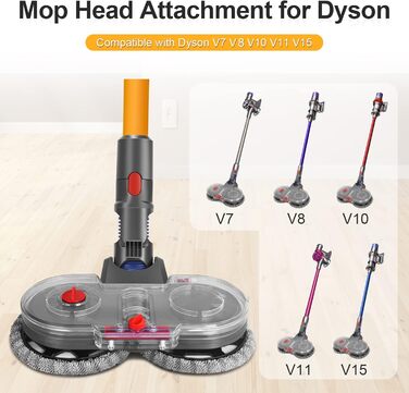 Насадка для миття підлоги RUKHOOL для пилососів Dyson V7/V8/V10/V11/V15, з мікрофіброю та 8 змінних серветок, водяний бак