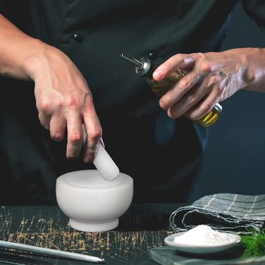 Морська гарма Relaxdays з ступкою, біла, 10 см, 120 мл - для спецій та трав