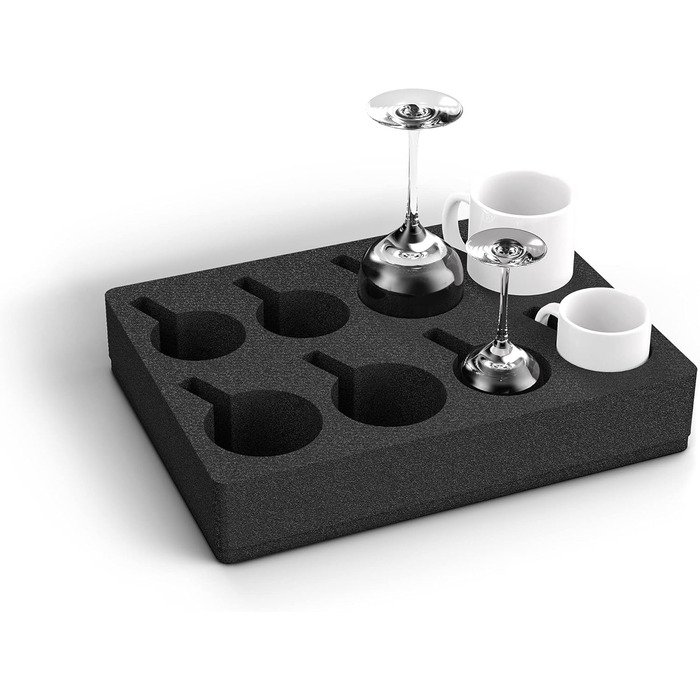 Polyurethane RV Plate Holder Cup Holder Set (without dishes) Dish Holder for RVs, Caravans, Boats, Cutlery Holder for 8 Plates + 8 Cups (Compatible with multiple sizes), black (Cup Holders Only)