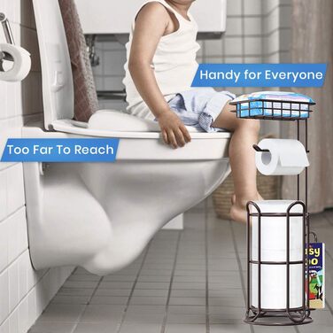 Тримач туалетного паперу TreeLen Mega Roll з нержавіючої сталі, тримач для серветок, стійка для туалетного паперу з полицею для телефону/ганчірки та підставка для журналів, хром (для 4 рулонів, чорний тримач туалетного паперу)