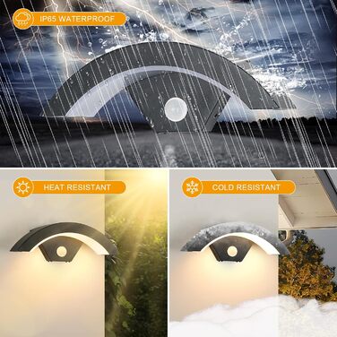 Зовнішня LED-стіна Comely 24W з датчиком руху, IP65, алюміній, тепле світло 3000K для саду, тераси, сходи, чорна (2 шт.)