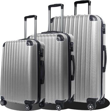 Hippo Carry-on Luggage Suitcase Travel Suitcase with Wheels Trolley Carry-on Trolley Rolling Suitcase Security Lock Airline-compatible Carry-on 4 Wheels ( :37 * 23 * 57c) (Set, Silver)