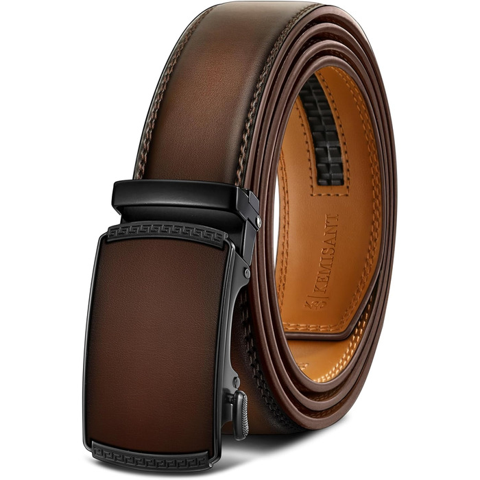 Чоловічий шкіряний ремінь KEMISANT з автоматичною пряжкою, 35 мм, без отворів, регульований розмір 115 см, темно-коричневий