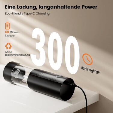 Електричні мельниці для солі та перцю 2 шт. з USB-C зарядкою, регулюванням помелу, LED-підсвічуванням, керамічним жорном та стійкою підставкою – чорний та білий