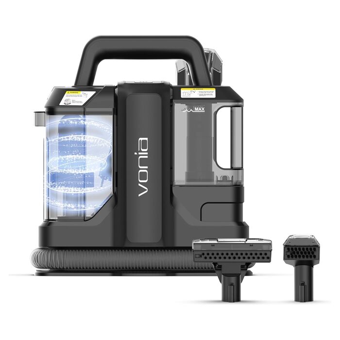 Пилгопоглинач Vonia для килимів та м'яких меблів – потужний миючий пилосос 450W з потужністю всмоктування 11 kPa, 2 насадки та шланг 1,2 м – ідеально підходить для авто, диванів, килимів та м'яких меблів (Чорний)