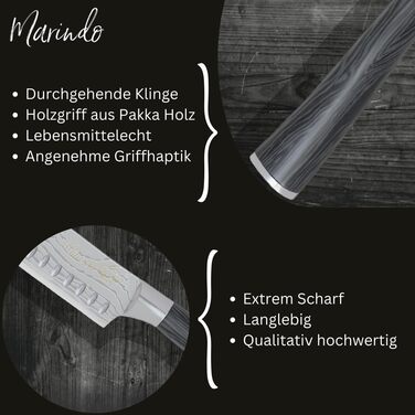 Японський ніж Santoku Marindo® з нержавіючої сталі 17,8 см | Ніж для кухні з дамаскною обробкою та стійкою дерев'яною ручкою | Універсальний японський ніж з подарунковою упаковкою | Гострий та нержавіючий
