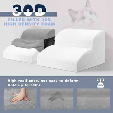 Сходинки для собак 2 шт., портативна сходинка для домашніх тварин з миючим покриттям, для маленьких собак, котів, з щільного поролону для ліжка та дивану