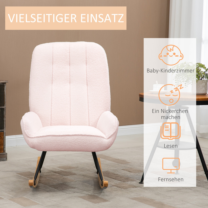 HOMCOM Rocking Chair Upholstered Recliner with Sherpa Fleece in Pink, up to 150 kg, Comfortable Rocking Chair, 63x95x97cm