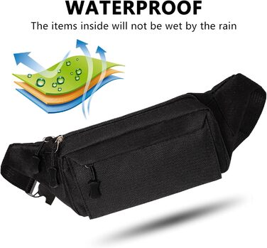 Гірчатка на пояс для жінок та чоловіків, водонепроникна сумка на стегно з багатьма кишенями для спорту, подорожей, бігу, походів, велоспорту, чорна