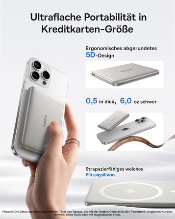 Power Bank Baseus Picogo AM41: Тонкий Qi2 Magsafe павербанк 15W, PD 27W, 10000mAh, USB-C, для iPhone 17/16/15/14/13/12 (Титановий)