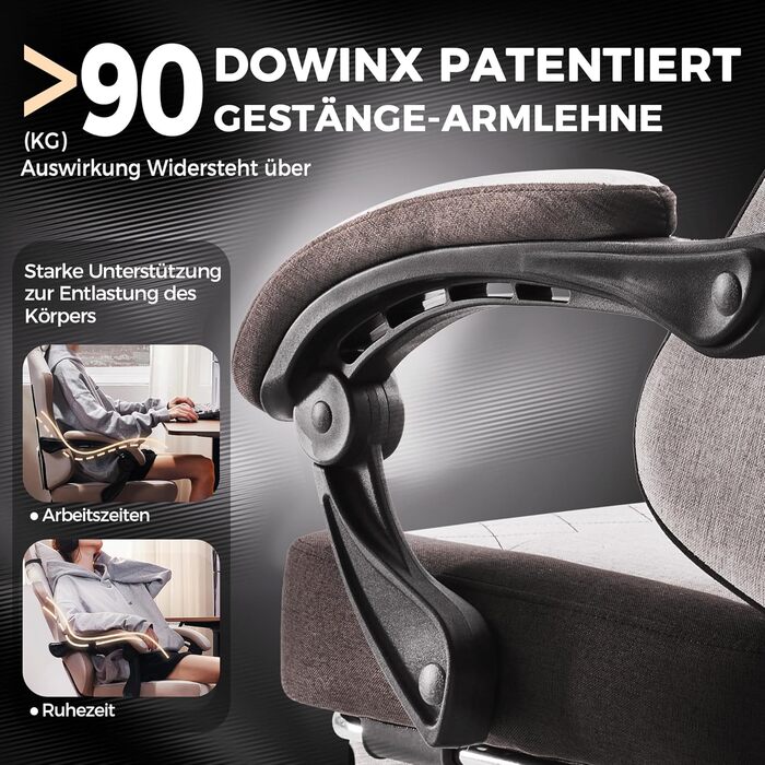 Ігровий крісло Dowinx з тканиною та пружинним сидінням, масажною підтримкою попереку, підніжкою для ніг, ергономічний дизайн, велике та високе, для офісу та ігор, 135 кг, коричневий