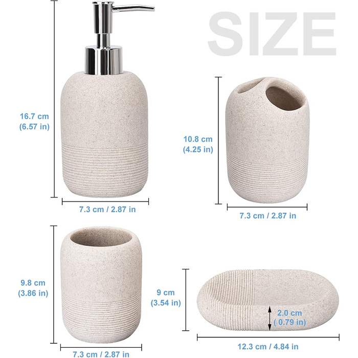 Набір аксесуарів для ванної кімнати L'ARL GMVOI, 4 шт., бежевий: себорегулятор, тримач для зубних щіток, стакан, мильниця