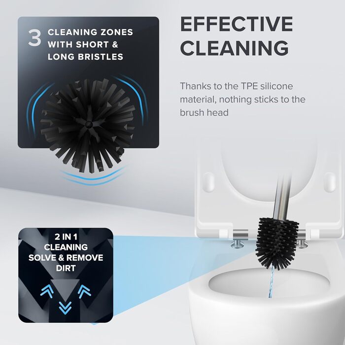 Набір для чищення унітазу Arosund Silber: щітка з силікону, вентиляція, сталь, з дозатором мийного засобу, знімний піддон, для дому