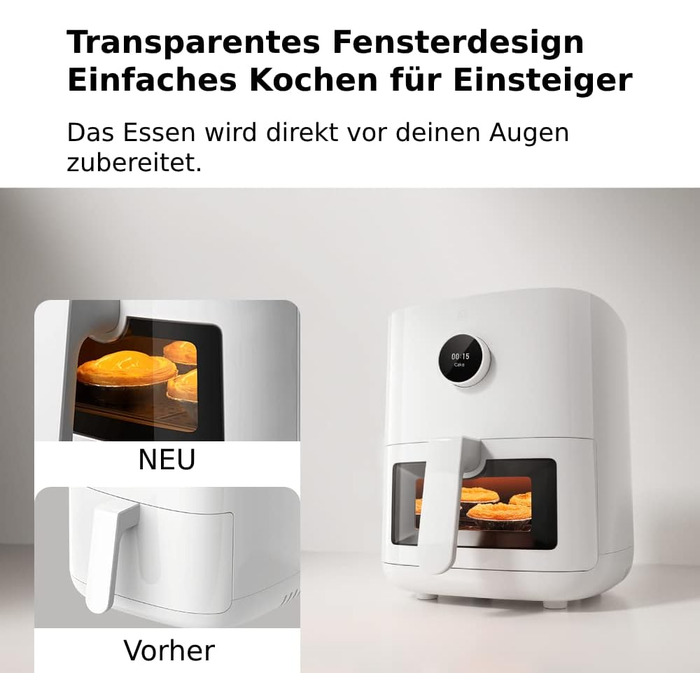 Фритюрниця Xiaomi Smart Air Fryer Pro 4L з OLED-дисплеєм, оглядовим вікном, підтримкою iOS/Android, 1600 Вт, 4 літри, таймер, температура 40-200°C, сумісна з Google Assistant, можна мити в посудомийці