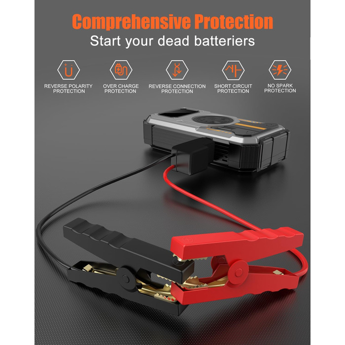 Powerbank Eigotrav Starthilfe: пусковий пристрій для авто 6000A, 12V, 150 PSI компресор, LED, LCD, сріблястий (до 7.5L бензин, 6L дизель)