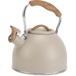 Чайник для плити Vegoran 3 літри, з гучним свистком, з нержавіючої сталі з дерев'яним декором, з клапаном, для чаю, кави, молока (зелений)