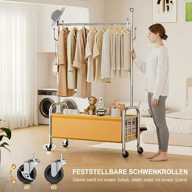 Вішалка для одягу сталева з кошиком для зберігання, навантаження до 115 кг, 3-в-1, для спальні та передпокою UP-R02