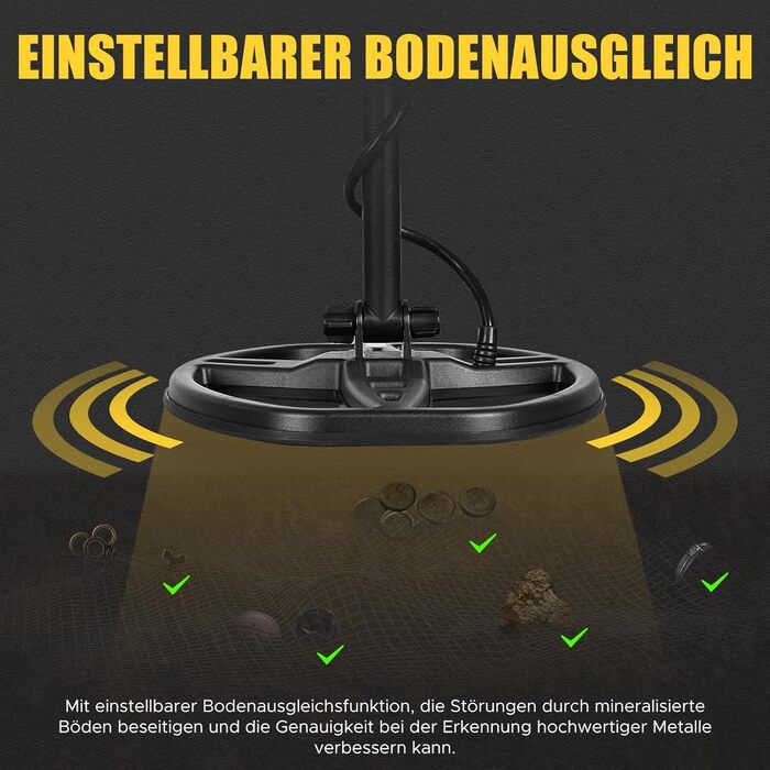 Металдетектор 13''/33см Profi з великою водонепроникною двокотушковою пошуковою котушкою, високою чутливістю та функцією Pinpointer, для пошуку золота, для дорослих з LCD-дисплеєм (Сірий)