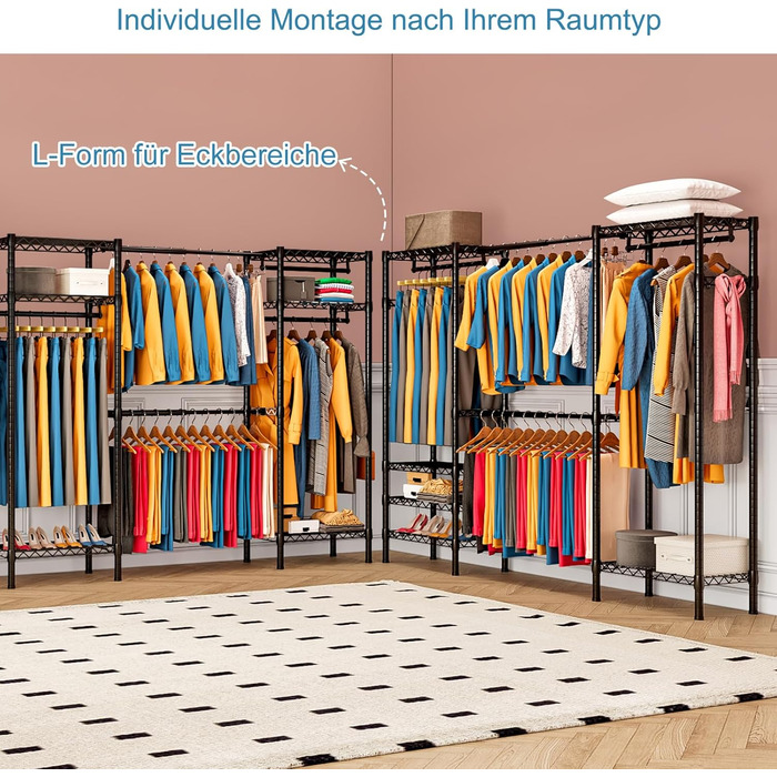 Розширюваний вішак для одягу, металева штанга для одягу, важкий металевий вішак для одягу з гачками, чорний (70.3-89.8” x 14” x 71.3”)