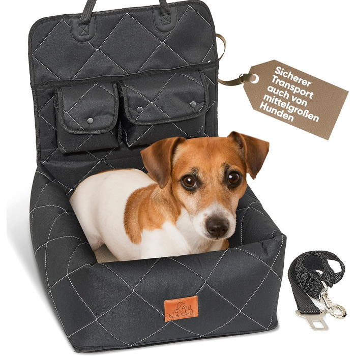 Автомобільний лежак для собак середнього розміру Fell & Bell, чорний | 2-в-1, зручний та стильний, для подорожей