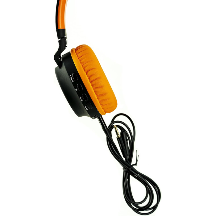 Дитячі навушники PowerLocus Bluetooth Over-Ear з LED-підсвіткою та обмеженням гучності 85dB. Бездротові та провідні, з мікрофоном для телефону, планшета, ПК, ТВ (Помаранчеві)