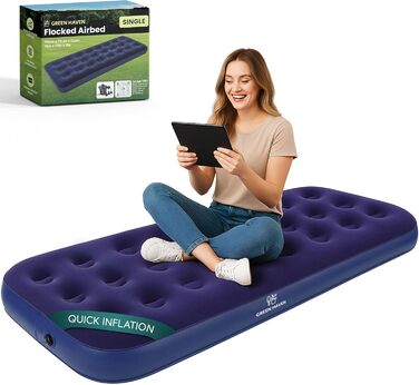 Надувне двомісне кемпінгове ліжко Green Haven – водонепроникна повітряна матрац, швидко надувається, для кемпінгу та гостей, темно-синій