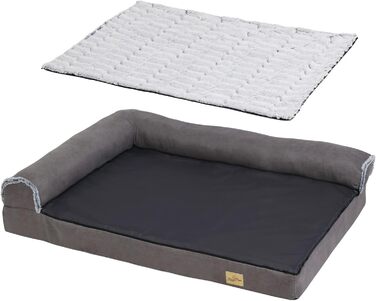 BingoPaw Ортопедичне ліжко для собак великих порід: м'яке, зручне, знімний чохол, легко мити. Ліжко-корзина для собак з пінополіуретановою матрацом, ковзаюча підкладка, сіре ліжко-софа XL 120x90x25 см (XXL: 135x100x28 см)