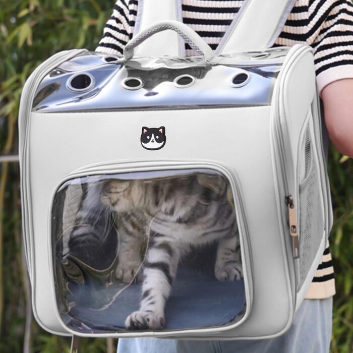 Рюкзак для кота з вікном, переноска для котів та маленьких собак (до 8 кг), сірий, дихаючий, складаний