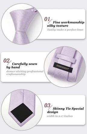 HISDERN Краватка для чоловіків з кишеньковим хустиком в горошок, для весілля, класичний бізнес-стиль, краватка в горох та комплект кишенькових хустинок, універсальний розмір (A-23 Лавандовий)