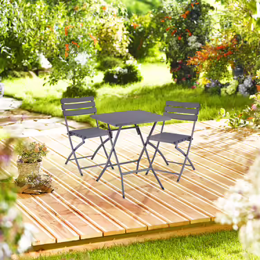 Relaxdays Balcony Furniture Set, 3-Piece, Wood-Look