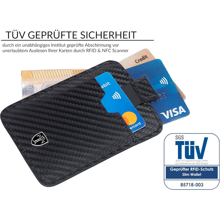 Слім-гаманець TRAVANDO Dallas з RFID-захистом та вужком для 12 карток, карбоновий, Німеччина