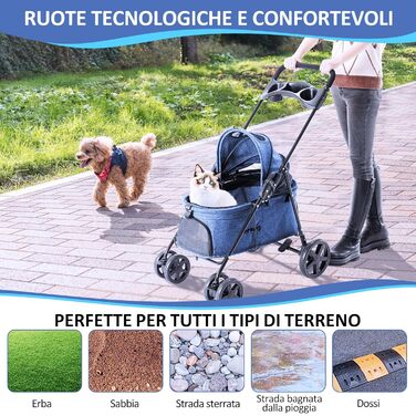 Візок для собак, складаний, переноска для тварин до 15 кг, візок для котів, блакитний