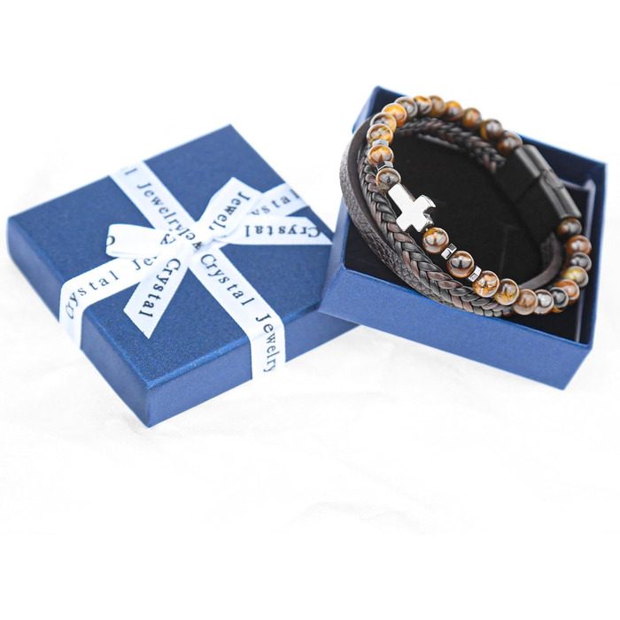 Чоловічий браслет з шкіри, розарій, хрест, чорний/коричневий. Аксесуар для чоловіків та хлопців