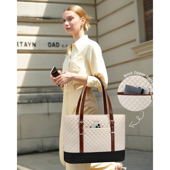 Сумка для ноутбука LOVEVOOK 15.6 дюймів, жіноча, універсальна, водонепроникна, для офісу, навчання, середнього розміру (17.3 дюйми, чорний, коричневий, білий)