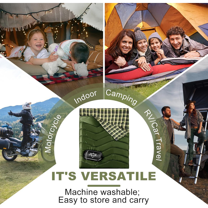 Сплячий мішок двомісний ETGLCOZY для дорослих та дітей, XL Queen Size, 220*160 см, для кемпінгу, походів, хайкінгу, водонепроникний, з компресійним мішком (зелений)