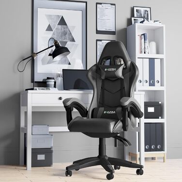 Геймерське крісло Racingreat Ergonomic для PC, підлітків та дорослих. Регульоване, з підголівником, оббите PU-шкірою, темно-сіре