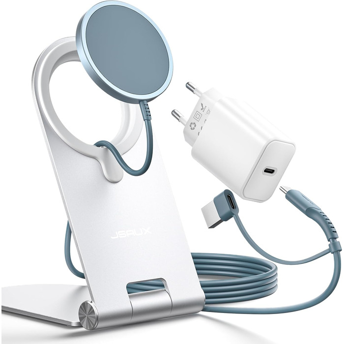 Бездротова зарядка JSAUX MagSafe 15W для iPhone 17 Air Pro Max, iPhone 16/15/14/13/12, AirPods 3/2, блакитна