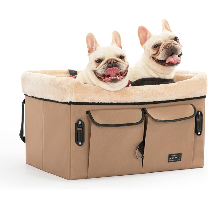 Автокрісло для собак Petsfit - середній розмір, бежеве, з ременями та кишенею