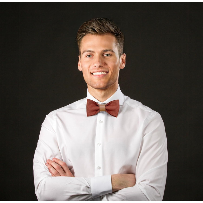 Набір аксесуарів чоловічих Leinen: краватка-метелик зі шкіри, підтяжки зі шкіри, нагрудна хустка, запонки (Темно-помаранчевий)