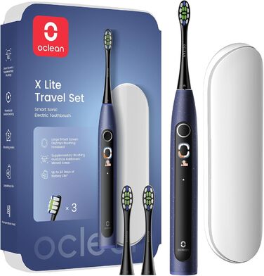 Oclean X Lite: електрична зубна щітка, блакитна, подарунчий набір, 3 насадки, IPX7, 5 режимів, таймер, чохол для подорожей