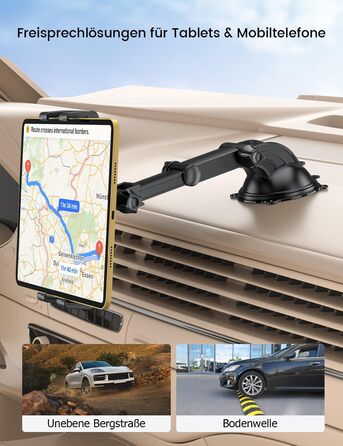 Тримач для планшета та смартфона в автомобіль OHLPRO, універсальний кронштейн на присосці з обертанням 360° та висувним важелем (4.7-13 дюймів) для лобового скла та торпедо