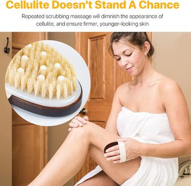 Набір з 2 шт. щітки для спини та душу з довгим руків'ям, для тіла, для пілінгу, натуральна щетина, видаляє омертвілу шкіру, зменшує целюліт, покращує лімфодренаж