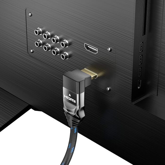 Кабель HDMI 8K 270° - 5 метрів, кутовий конектор, 48 Gbps, 8K@60Hz, 4K@120Hz, захист від перегинів, нейлонова оплетка